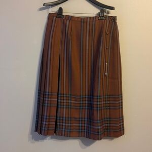 Aljean Striped/Plaid  Kilt/Pleated Skirt. Brown/Teal/ Black. Size 16